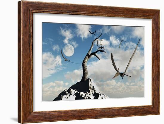 A Flock of Pteranodons Flying on a Sunny Cretaceous Day-null-Framed Premium Giclee Print