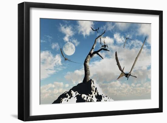 A Flock of Pteranodons Flying on a Sunny Cretaceous Day-null-Framed Premium Giclee Print