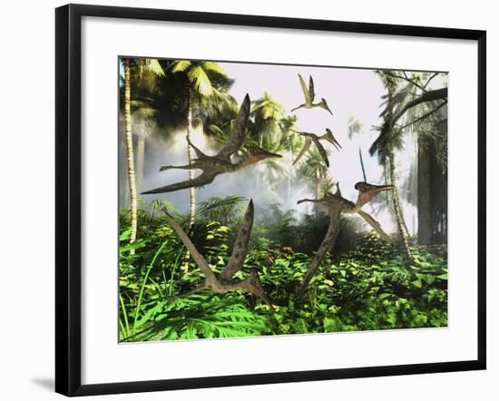 A Flock of Pterodactylus Reptiles Fly over the Jungle Searching for their Next Meal-Stocktrek Images-Framed Art Print