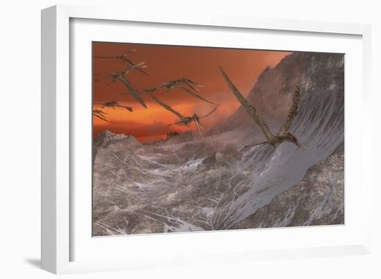 A Flock of Zhenyuanopterus Flying Past the Mountainside-Stocktrek Images-Framed Art Print