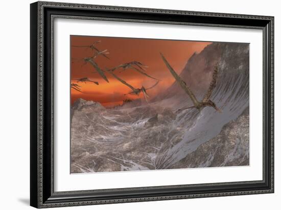 A Flock of Zhenyuanopterus Flying Past the Mountainside-Stocktrek Images-Framed Art Print