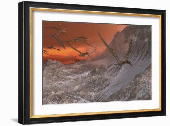 A Flock of Zhenyuanopterus Flying Past the Mountainside-Stocktrek Images-Framed Art Print