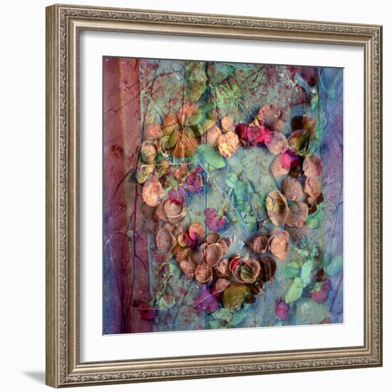 A Floral Montage of Roses and Seashells on a Book-Alaya Gadeh-Framed Photographic Print