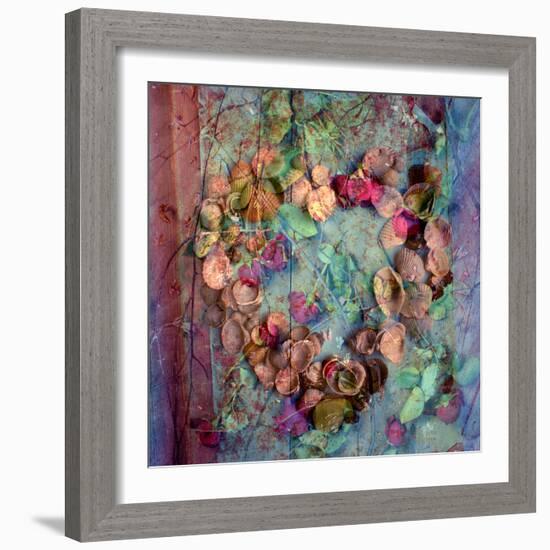 A Floral Montage of Roses and Seashells on a Book-Alaya Gadeh-Framed Photographic Print