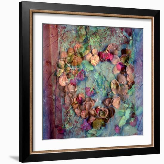 A Floral Montage of Roses and Seashells on a Book-Alaya Gadeh-Framed Photographic Print