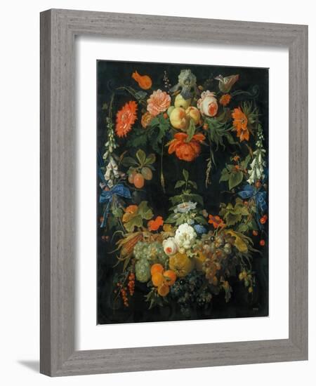 A Flower and Fruit Wreath-Abraham Mignon-Framed Giclee Print