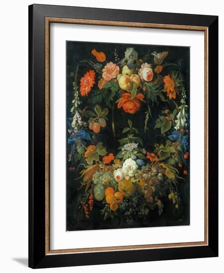 A Flower and Fruit Wreath-Abraham Mignon-Framed Giclee Print