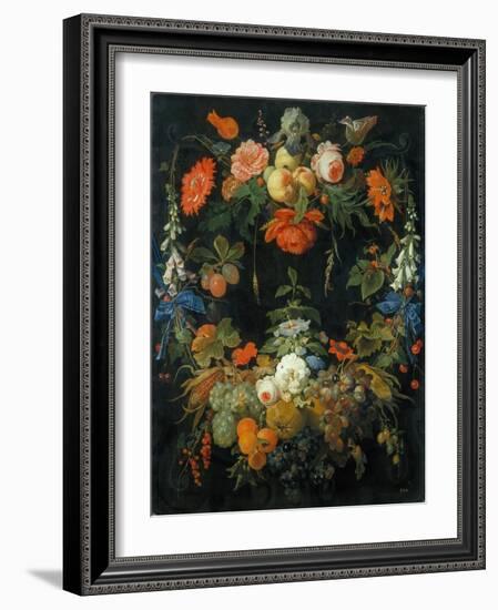 A Flower and Fruit Wreath-Abraham Mignon-Framed Giclee Print