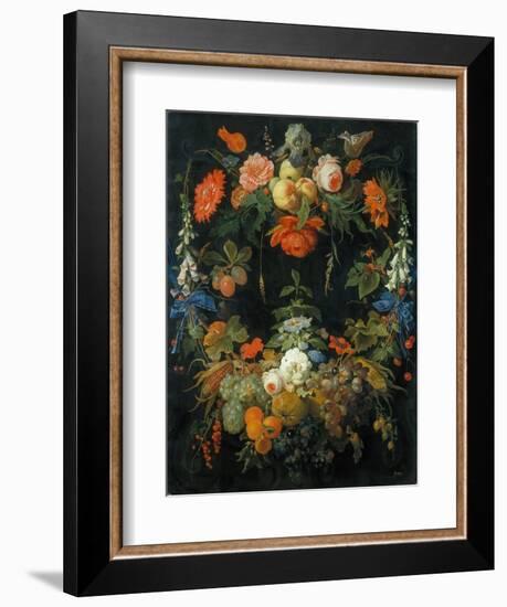 A Flower and Fruit Wreath-Abraham Mignon-Framed Giclee Print