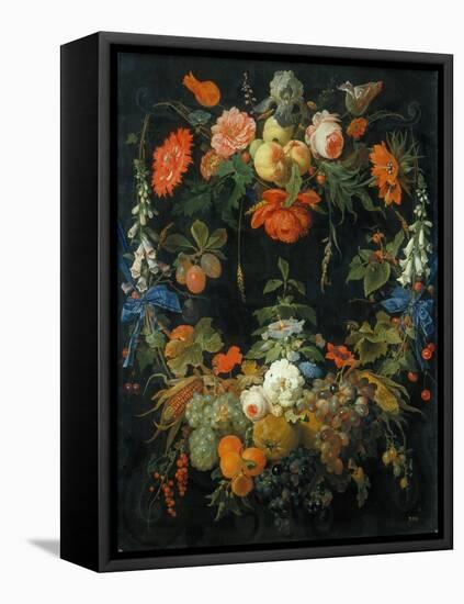 A Flower and Fruit Wreath-Abraham Mignon-Framed Premier Image Canvas