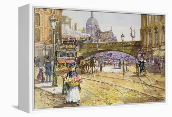 A Flower Girl in Blackfriars-John Sutton-Framed Premier Image Canvas