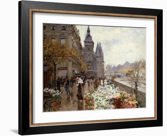 A Flower Market Along the Seine-Georges Stein-Framed Giclee Print