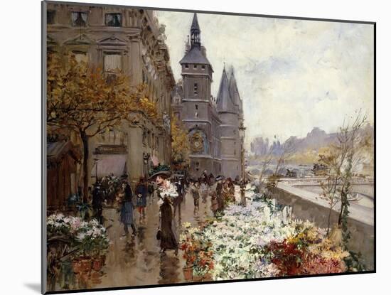 A Flower Market Along the Seine-Georges Stein-Mounted Giclee Print