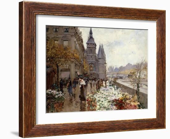 A Flower Market Along the Seine-Georges Stein-Framed Giclee Print