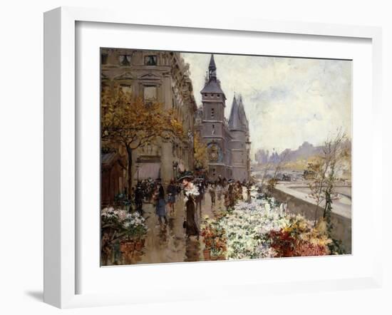 A Flower Market Along the Seine-Georges Stein-Framed Giclee Print