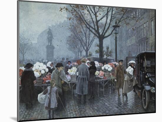 A Flower Market, Hojbroplads, Copenhagen-Paul Fischer-Mounted Giclee Print