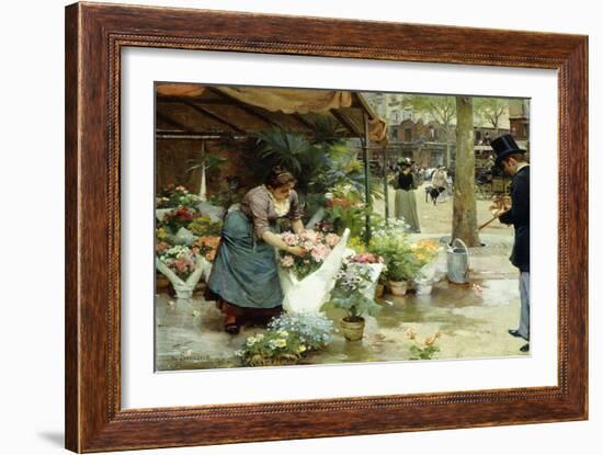 A Flower Market in Paris, 1891 (Oil on Canvas)-Louis de Schryver-Framed Giclee Print