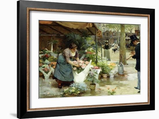 A Flower Market in Paris, 1891 (Oil on Canvas)-Louis de Schryver-Framed Giclee Print