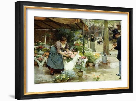 A Flower Market in Paris, 1891 (Oil on Canvas)-Louis de Schryver-Framed Giclee Print