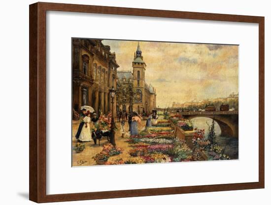 A Flower Market on the Seine-Checa y Sanz Ulpiano-Framed Giclee Print
