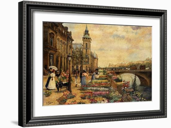 A Flower Market on the Seine-Checa y Sanz Ulpiano-Framed Giclee Print