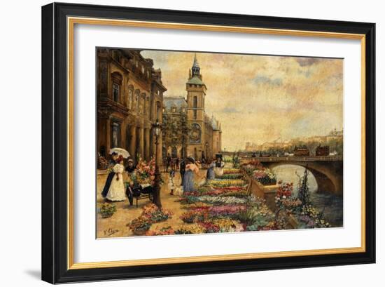 A Flower Market on the Seine-Checa y Sanz Ulpiano-Framed Giclee Print