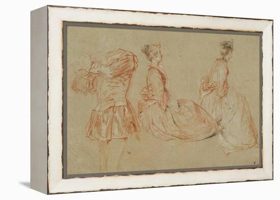 A Flutist, Two Women, Red Chalk, White Wash-Jean Antoine Watteau-Framed Premier Image Canvas