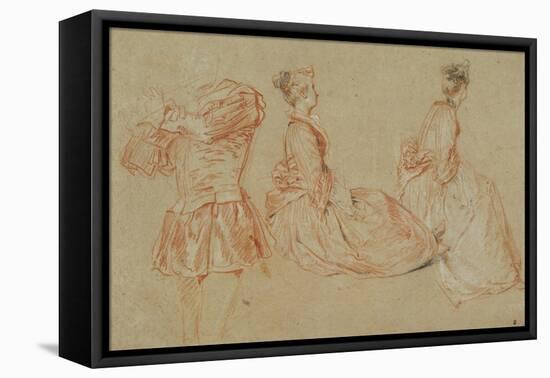 A Flutist, Two Women, Red Chalk, White Wash-Jean Antoine Watteau-Framed Premier Image Canvas