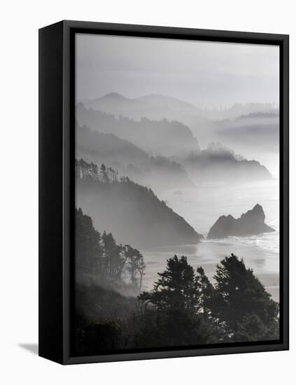 A Foggy Day on the Oregon Coast Just South of Cannon Beach.-Bennett Barthelemy-Framed Premier Image Canvas