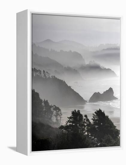 A Foggy Day on the Oregon Coast Just South of Cannon Beach.-Bennett Barthelemy-Framed Premier Image Canvas