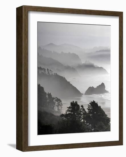 A Foggy Day on the Oregon Coast Just South of Cannon Beach.-Bennett Barthelemy-Framed Photographic Print