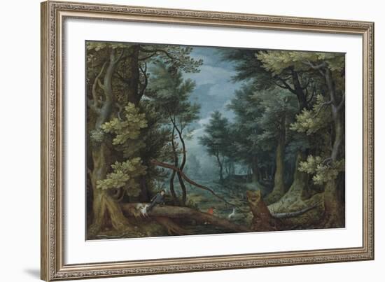 A Forest Landscape with Hunters Giving Chase to a Stag-Pieter Bruegel the Elder-Framed Premium Giclee Print