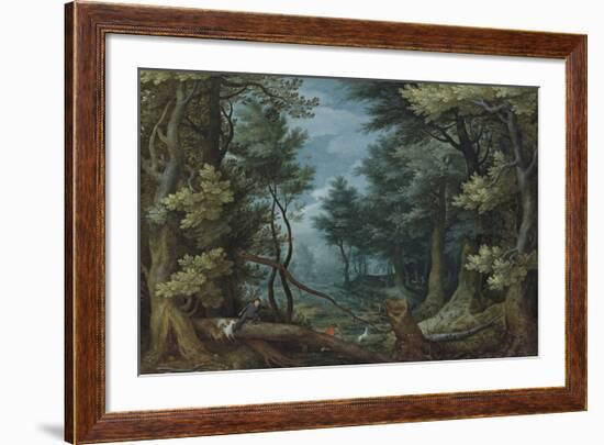 A Forest Landscape with Hunters Giving Chase to a Stag-Pieter Bruegel the Elder-Framed Premium Giclee Print