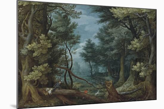 A Forest Landscape with Hunters Giving Chase to a Stag-Pieter Bruegel the Elder-Mounted Premium Giclee Print