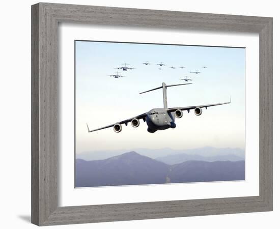 A Formation of 17 C-17 Globemaster IIIs Fly Over the Blue Ridge Mountains-Stocktrek Images-Framed Photographic Print