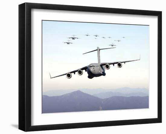 A Formation of 17 C-17 Globemaster IIIs Fly Over the Blue Ridge Mountains-Stocktrek Images-Framed Photographic Print