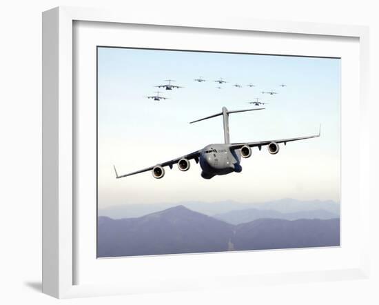 A Formation of 17 C-17 Globemaster IIIs Fly Over the Blue Ridge Mountains-Stocktrek Images-Framed Photographic Print