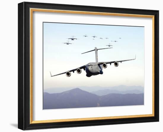 A Formation of 17 C-17 Globemaster IIIs Fly Over the Blue Ridge Mountains-Stocktrek Images-Framed Photographic Print