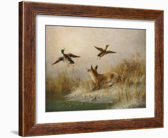 A Fox flushing a Mallard and a Duck, 1870 oil on board-null-Framed Giclee Print