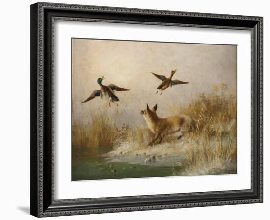 A Fox flushing a Mallard and a Duck, 1870 oil on board-null-Framed Giclee Print