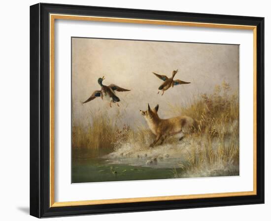 A Fox flushing a Mallard and a Duck, 1870 oil on board-null-Framed Giclee Print