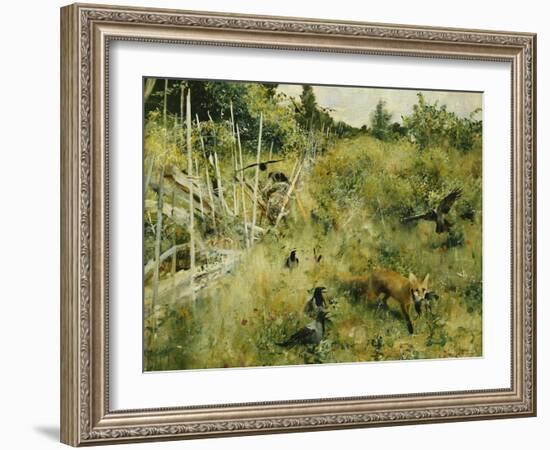 A Fox Taking a Crow; Rav Och Krakor, 1884-Bruno Andreas Liljefors-Framed Giclee Print