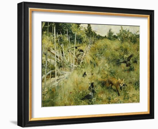 A Fox Taking a Crow; Rav Och Krakor, 1884-Bruno Andreas Liljefors-Framed Giclee Print