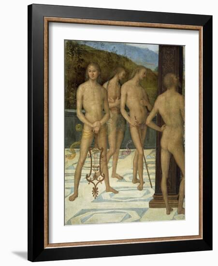 A Fragment: Four Male Nude Figures, C.1505-Pietro Perugino-Framed Giclee Print