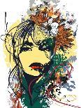Ink Print with Girl and Decorative Hair for T-Shirt-A Frants-Framed Art Print
