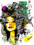 Abstract Print with Female Face, Painted Elements and Flowers-A Frants-Framed Art Print