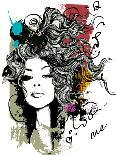 Freehand Vector Illustration with a Beautiful Hair Lady and Bright Blots-A Frants-Art Print