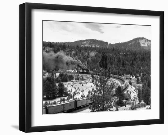 A Freight Train Traveling around a Sharp Curve-null-Framed Photographic Print