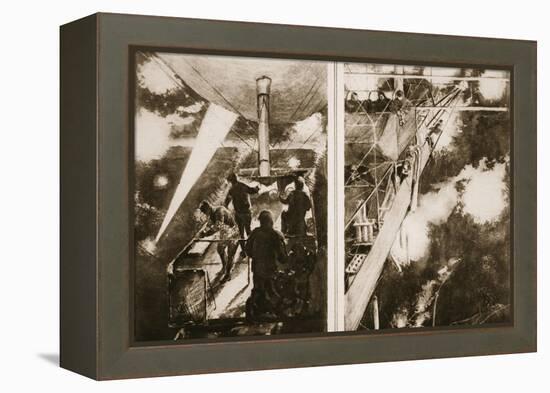 A French Airship's Night Attack: the Scene on the Navigating Platform-null-Framed Premier Image Canvas