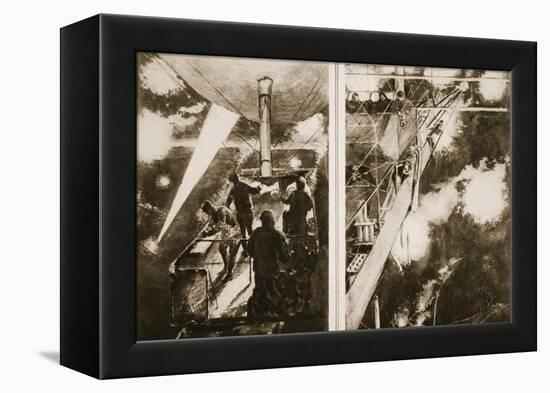 A French Airship's Night Attack: the Scene on the Navigating Platform-null-Framed Premier Image Canvas